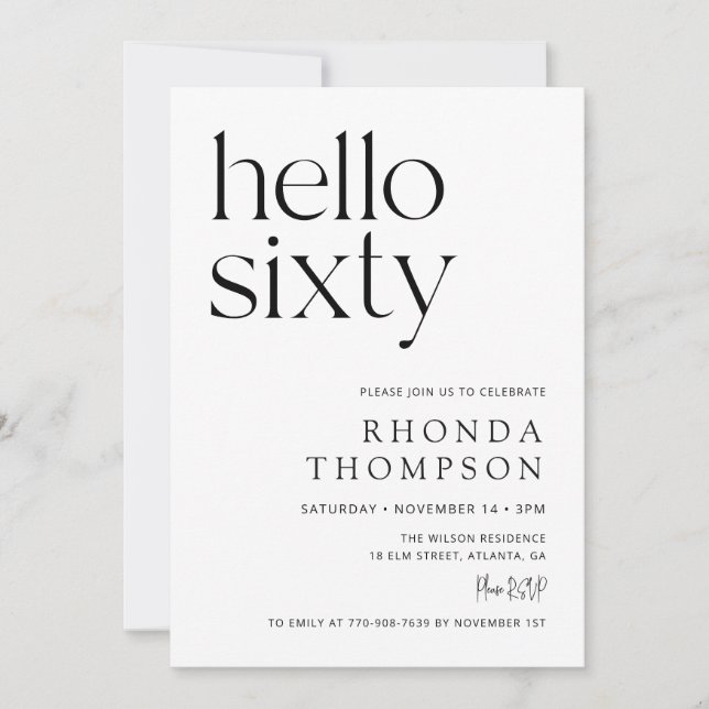 Hello Sixty Classic Simple 60th Birthday Invitation (Front)