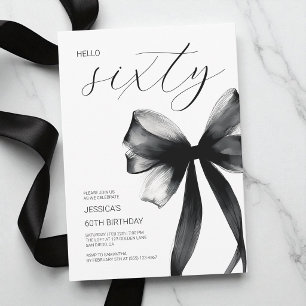 Hello Sixty Elegant Script Bow 60th Birthday Party Invitation