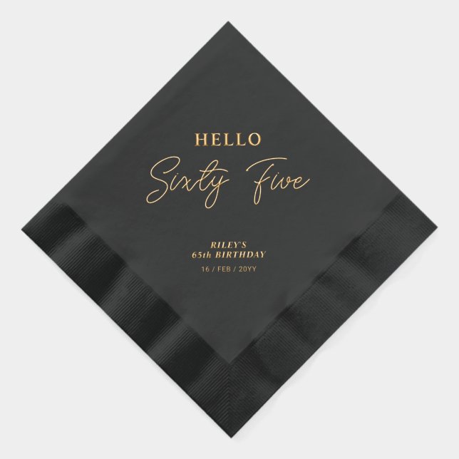 Hello Sixty five Modern Script 65th Birthday Party Foil Napkins (Right)