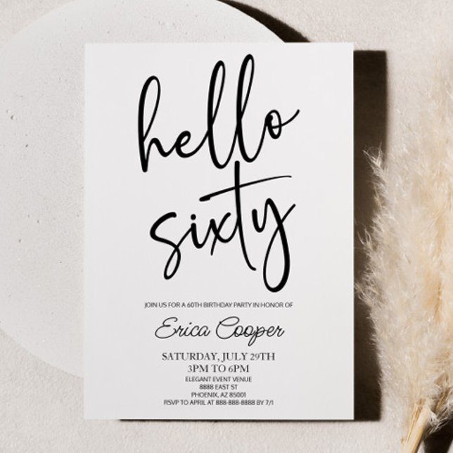 Hello Sixty Minimal Elegant 60th Birthday Party Invitation (Creator Uploaded)