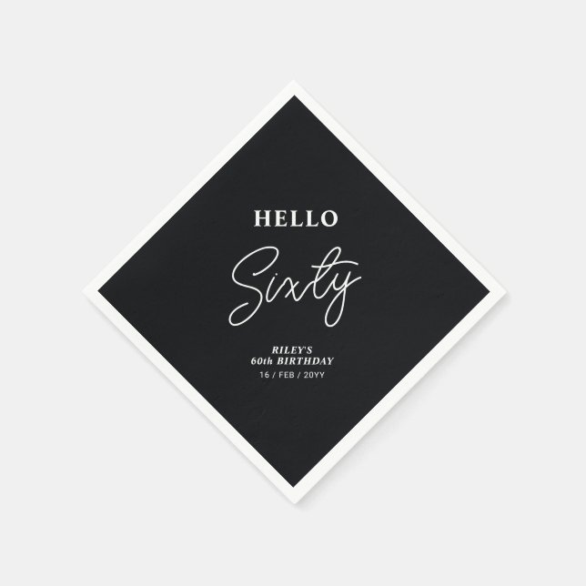 Hello Sixty | Modern Black 60th Birthday Party Napkin (Corner)