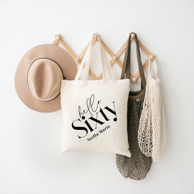 Hello sixty modern minimal elegant 60th birthday tote bag (Creator Uploaded)