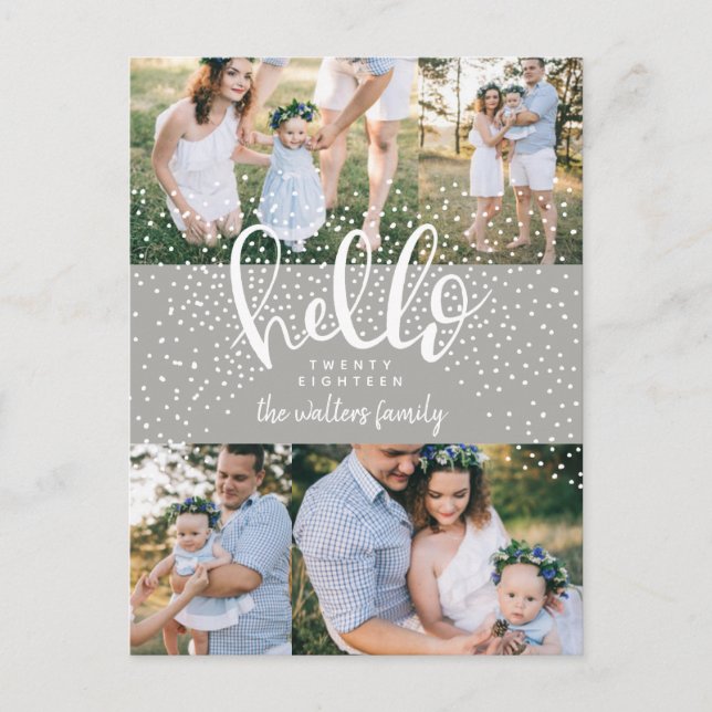 HELLO SNOW MULTI PHOTO NEW YEAR CARD (Front)