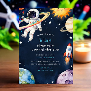 Hello Space First Trip Around The Sun 1st Birthday Invitation