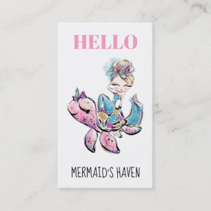*~* HELLO Sparkling Glitter Mermaid On Sea Turtle Business Card