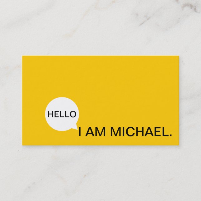 Hello Speech Bubble | Casual Modern Black & Yellow Business Card (Front)