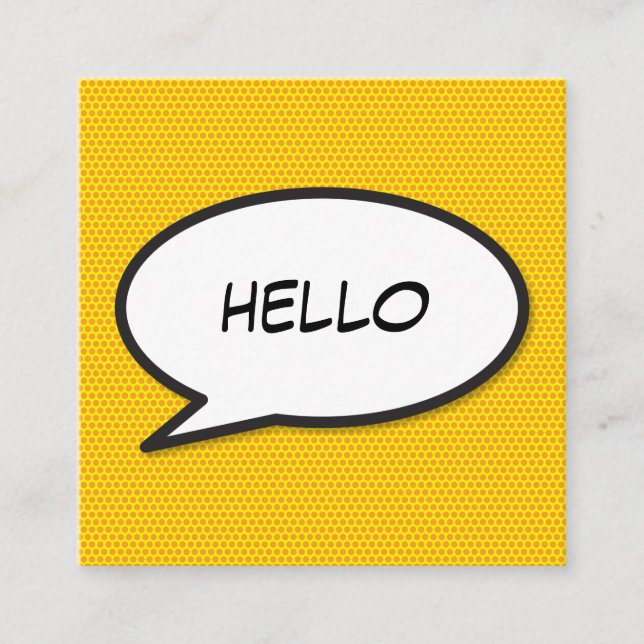 HELLO Speech Bubble Fun Retro Comic Book Square Business Card (Front)