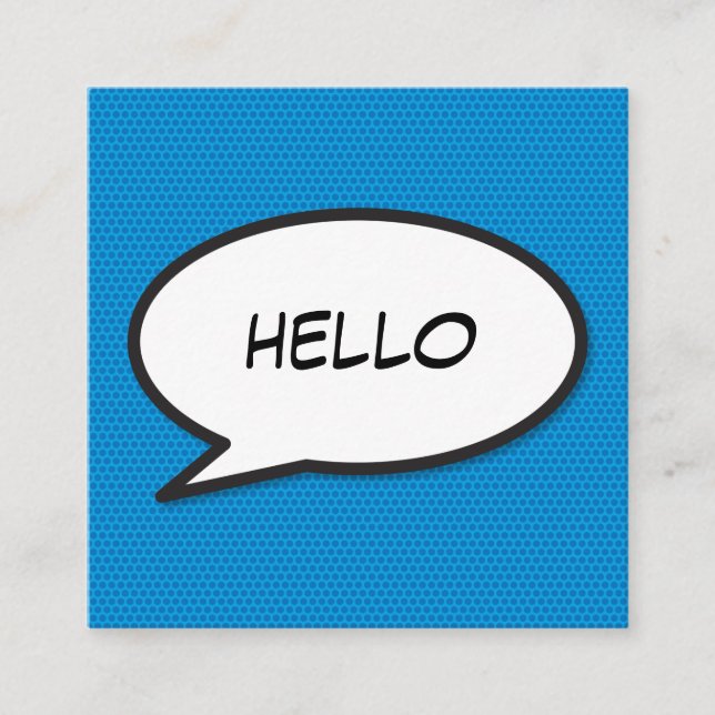 HELLO Speech Bubble Fun Retro Comic Book Square Business Card (Front)