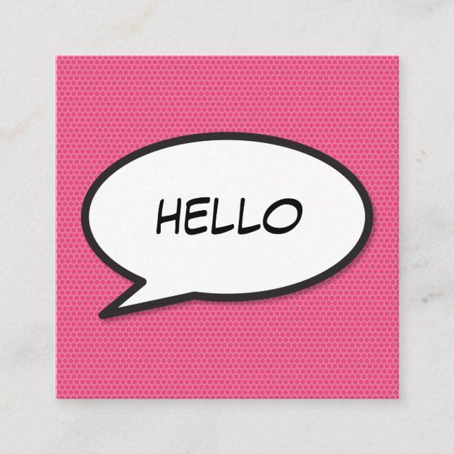 HELLO Speech Bubble Fun Retro Comic Book Square Business Card (Front)
