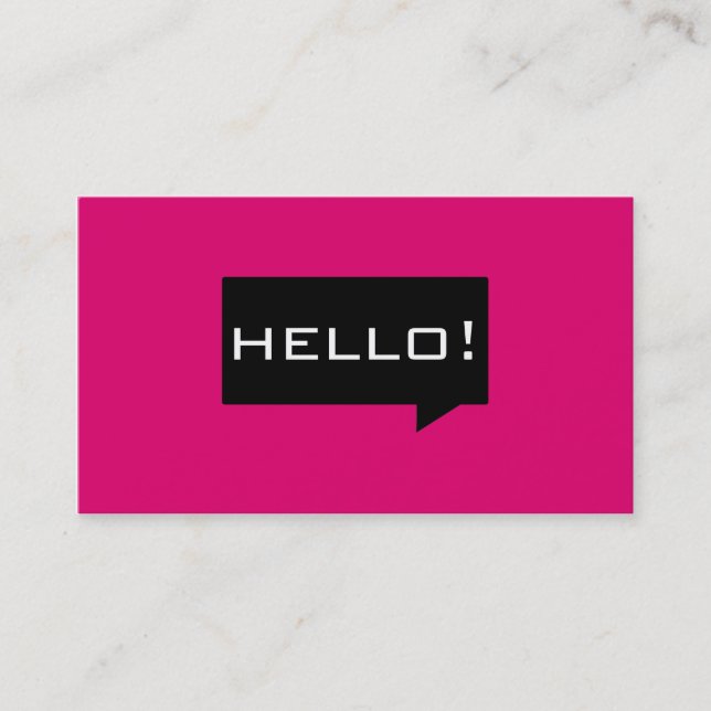 Hello speech bubble pink standard business cards (Front)
