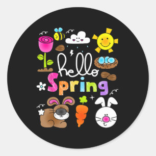Hello Spring And Easter Day 2025 Bunny Rabbit Spri Classic Round Sticker