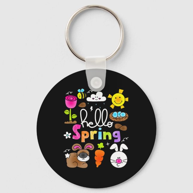 Hello Spring And Easter Day 2025 Bunny Rabbit Spri Keychain (Front)