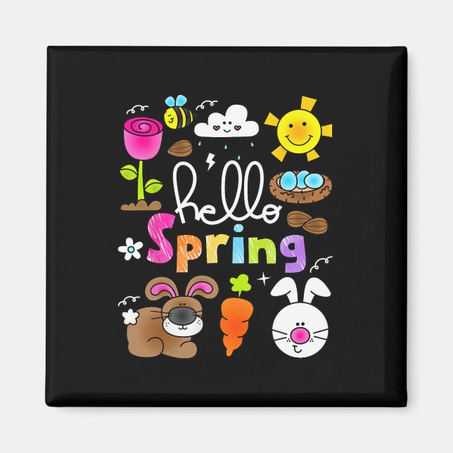Hello Spring And Easter Day 2025 Bunny Rabbit Spri Magnet (Front)