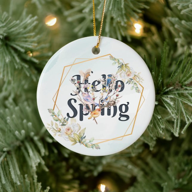 Hello Spring Birds Ceramic Ornament (Tree)