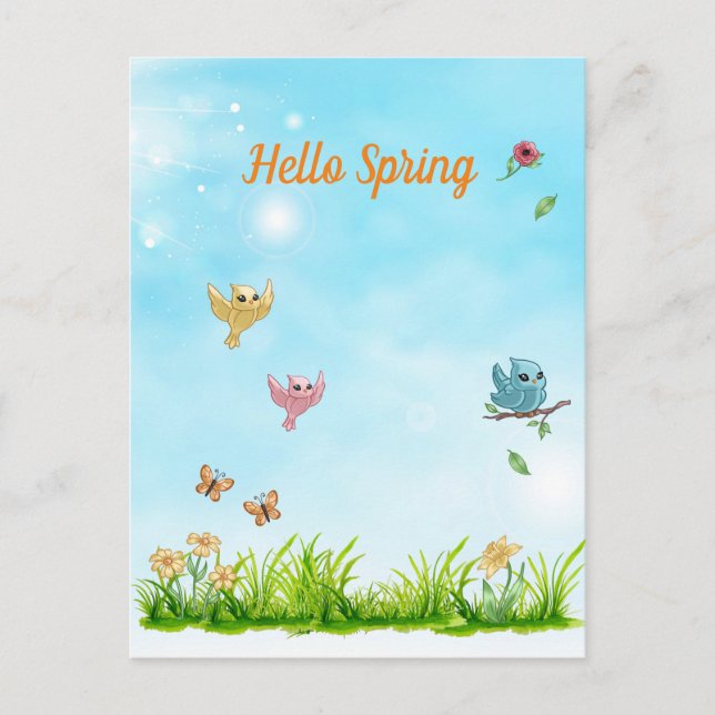 Hello Spring & Blue Sky Postcard (Front)
