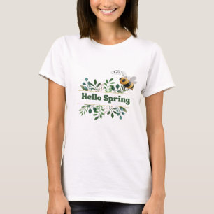 Hello Spring – Cute Bee & Botanical Watercolor Des T-Shirt
