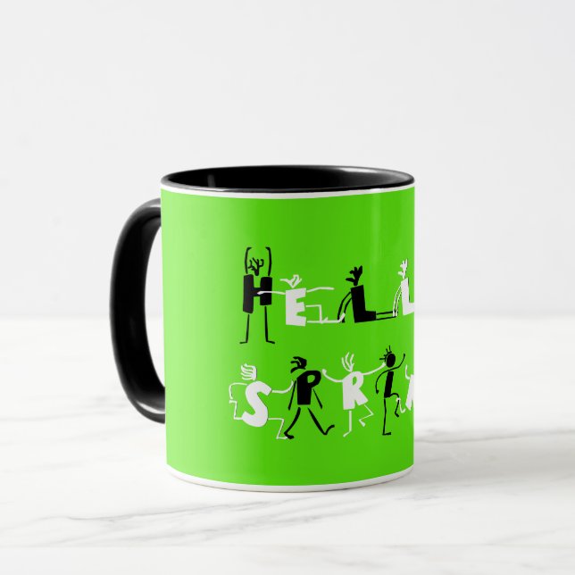 Hello Spring Cute Cartoon Black and White Text Mug (Front Left)