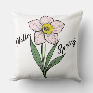 Hello Spring Daffodil Throw Pillow