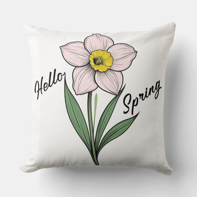 Hello Spring Daffodil Throw Pillow (Front)