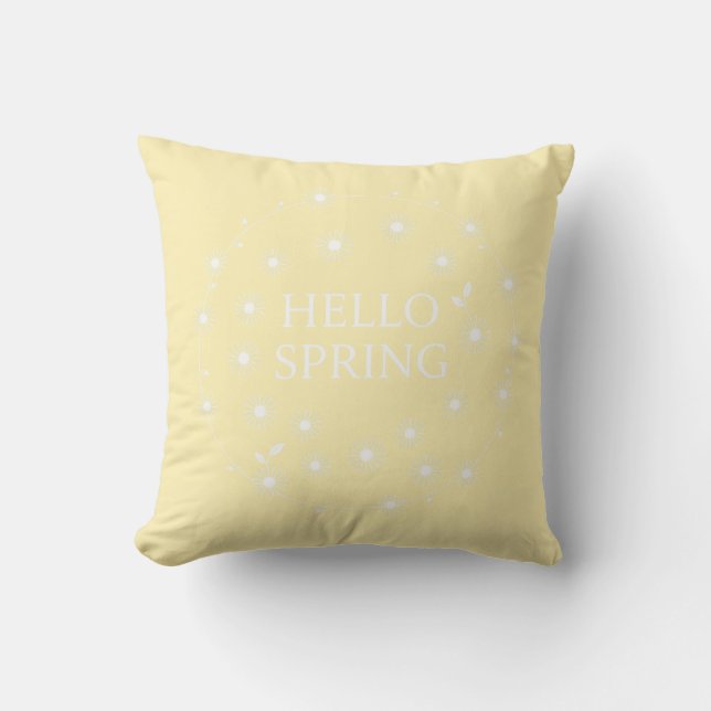 Hello Spring Daisy Wreath Throw Pillow (Front)