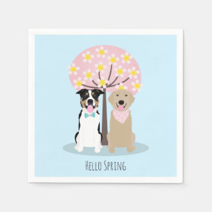 Hello Spring Dogs By Cherry Blossom Tree Napkin