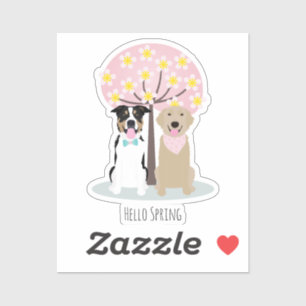 Hello Spring Dogs By Cherry Blossom Tree Pink