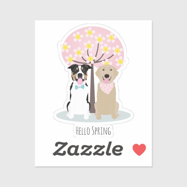 Hello Spring Dogs By Cherry Blossom Tree Pink (Sheet)
