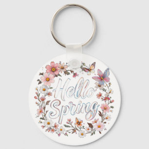 Hello Spring Floral Butterfly Wreath with Flower Keychain