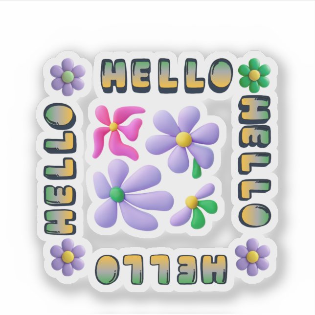 Hello Spring Floral Decorated Sticker (Front)
