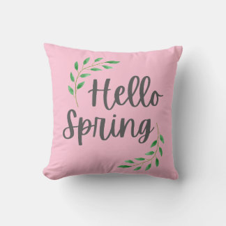 Hello Spring Floral Pastel Springtime Decor Throw Pillow