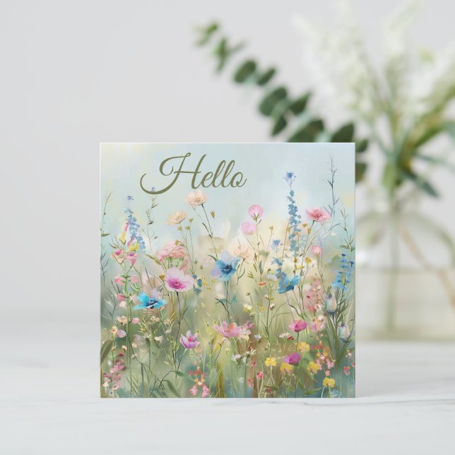 Hello Spring Flowers Greeting  Card (Standing Front)