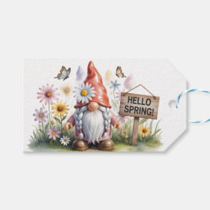 Hello Spring Garden Gnome: Cute Gnome with Braids Gift Tags