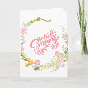 Hello Spring Greeting Card Floral Wreath