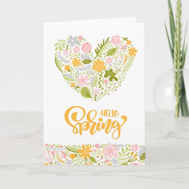 Hello Spring Greeting Card with Floral Heart (Front)