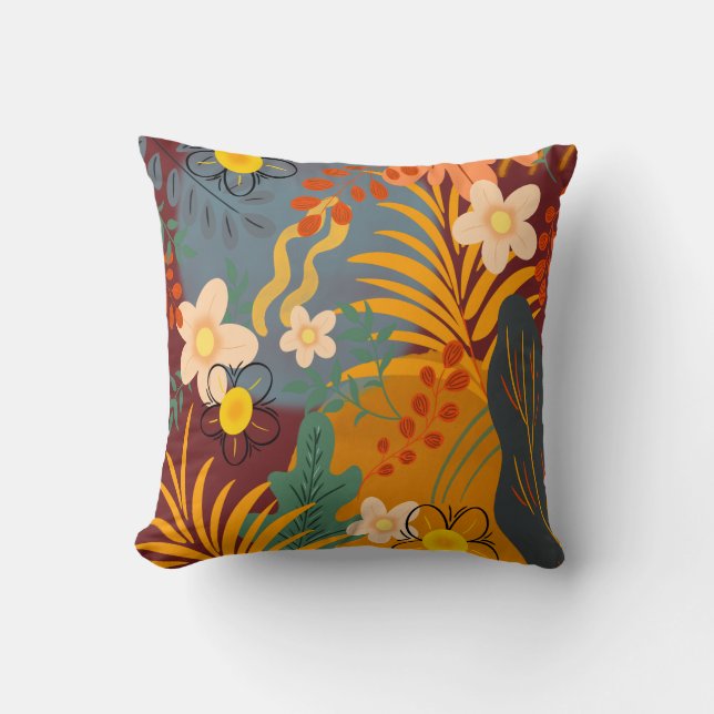 Hello Spring Happiness, Floral Orange Terracotta Throw Pillow (Front)