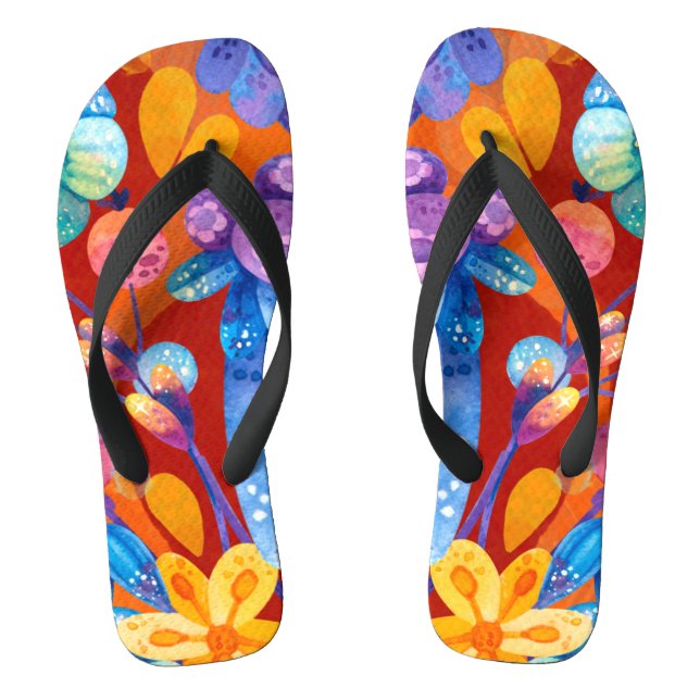Hello Spring Happiness Time, Colourful Pattern Flip Flops (Footbed)