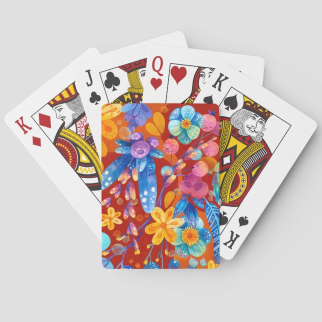 Hello Spring Happiness Time, Floral Colourful Playing Cards (Back)