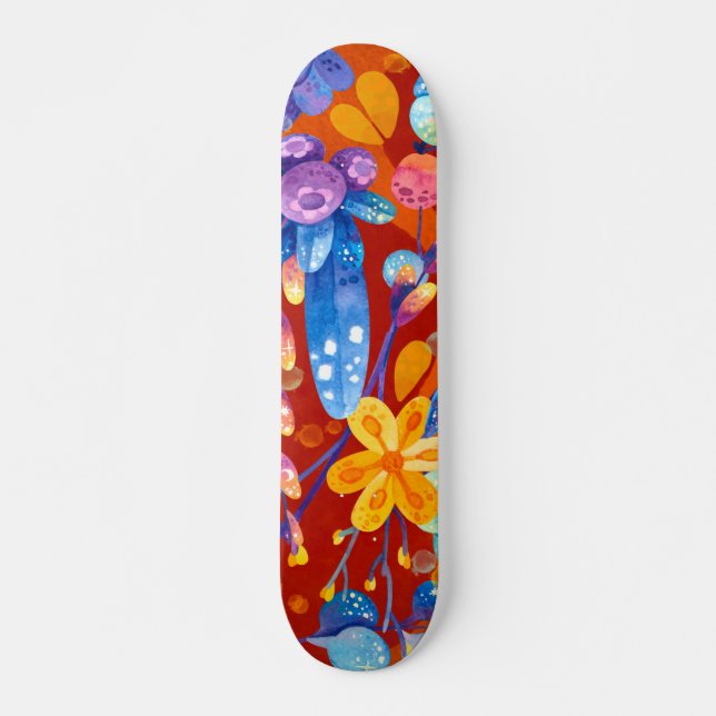 Hello Spring Happiness Time, Floral Orange Yellow Skateboard (Front)