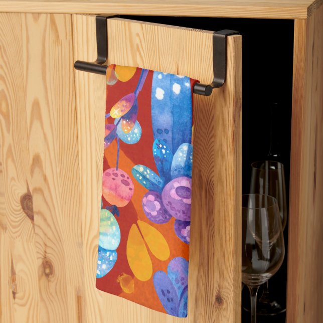 Hello Spring Happiness Time, Orange Floral Kitchen Towel (Thirds Fold)