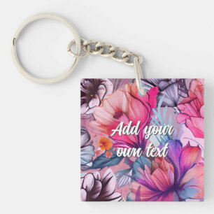 Hello Spring Happiness Time, Pink Butterfly Flower Keychain