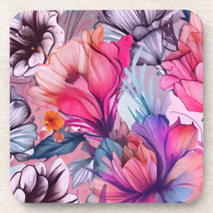 Hello Spring Happiness Time, Pink Purple Flowers Coaster