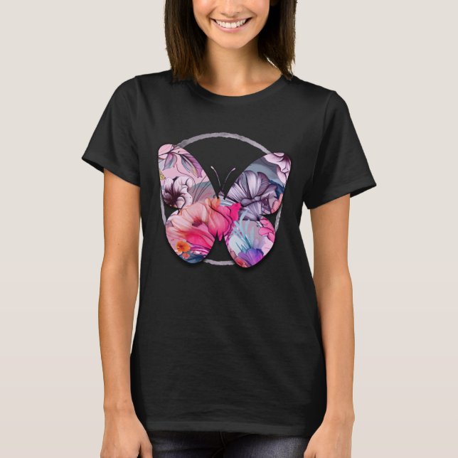 Hello Spring Happiness Time, Pink Spring Floral T-Shirt (Front)