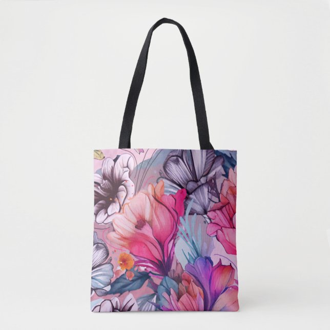 Hello Spring Happiness Time, Pink Warm Colours Tote Bag (Front)