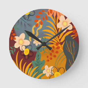 Hello Spring Happiness Time, Tropical Floral Round Clock