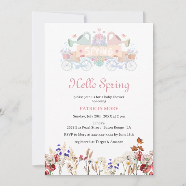 Hello Spring Light Colour Wildflower Baby Shower  Invitation (Front)