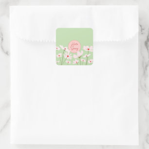 Hello Spring light pink red cosmos flowers Square Sticker