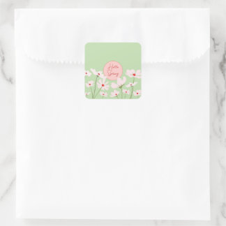 Hello Spring light pink red cosmos flowers Square Sticker