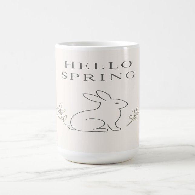 Hello Spring Minimal Bunny Line Art Magic Mug (Center)