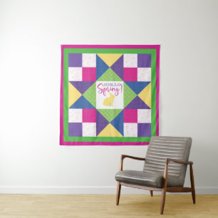 Hello Spring Ohio Star Quilt Block Pattern Tapestry