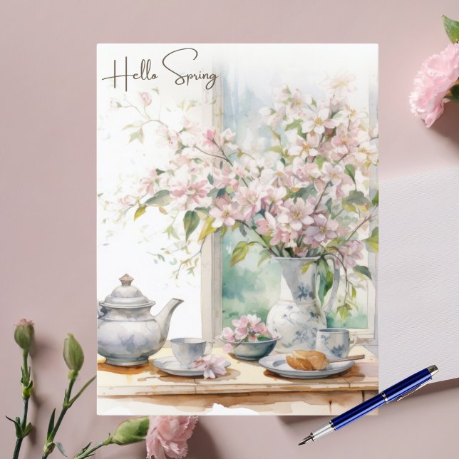 Hello Spring Pastel Apple Blossoms Holiday Postcard (Creator Uploaded)